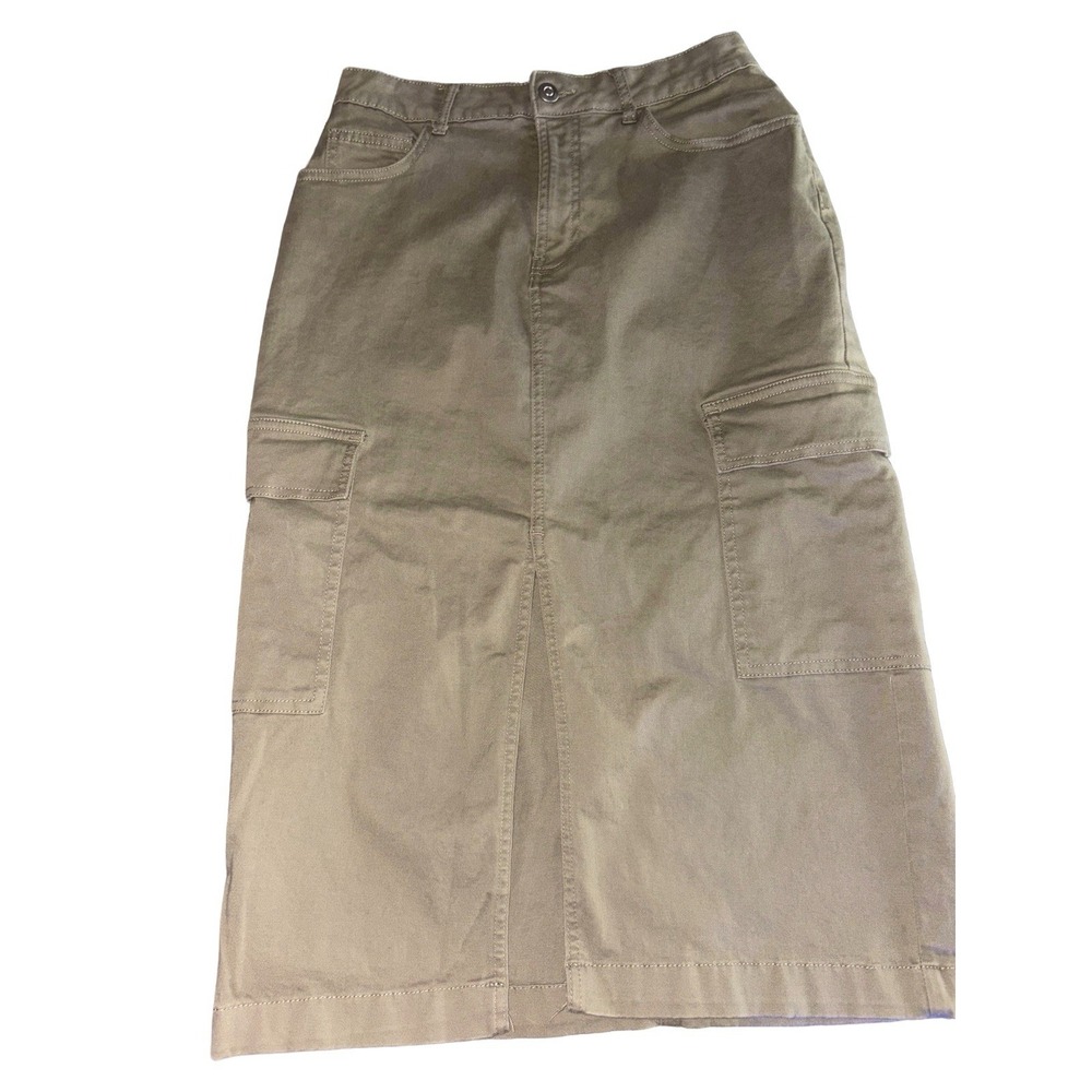 Cambridge Dry Goods Polly Size 8 Cargo Pencil Skirt Army Green Front‎ Slit Maxi